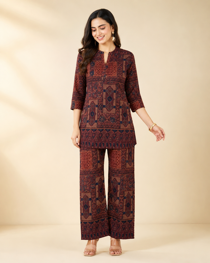 [RF-5626-M] Pure Rayon Printed Co-Ord Set for Women | Roselle Fashion (M)
