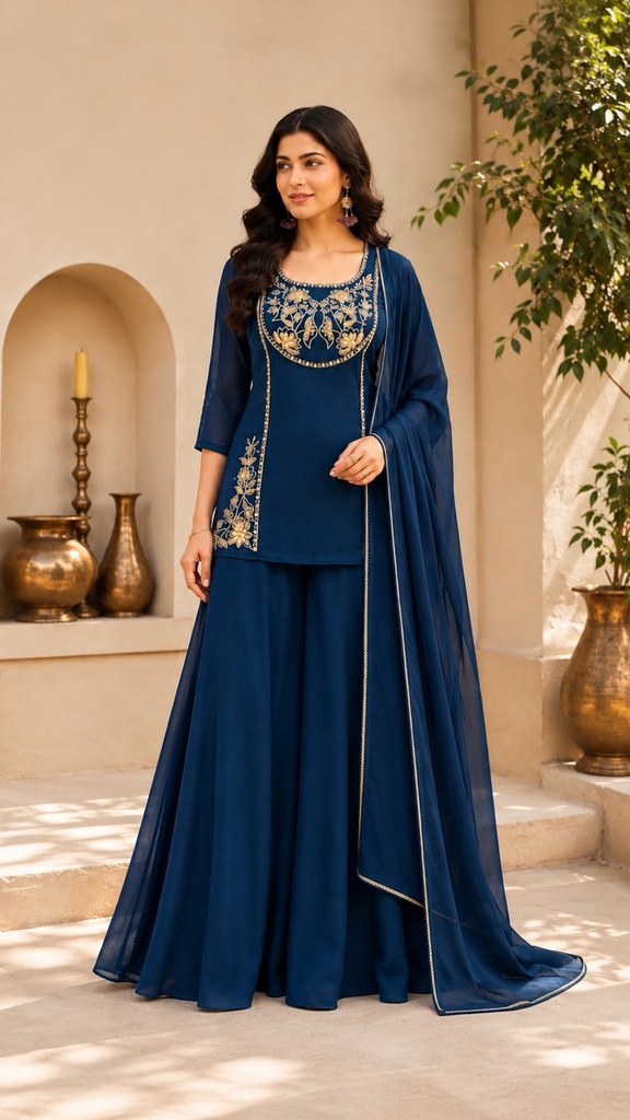 [RF-795-M] Premium  Mal 2-Tone Embroidered Co-ord Set (M)