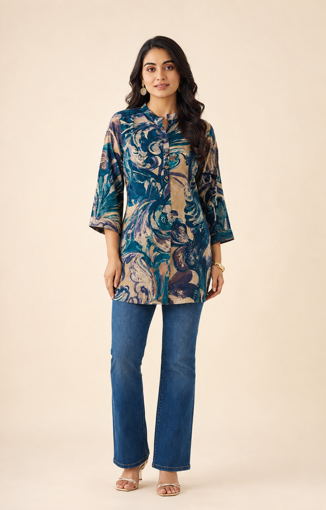 [RF-5621-M] Premium Rayon Discharge Printed Kurti for Women | Roselle Fashion (M)