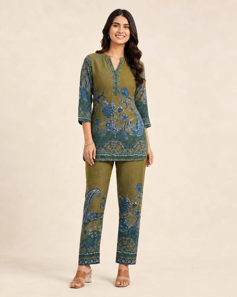 [RF-5726-M] Pure Rayon Printed Kurta Palazzo Set for Women | Roselle Fashion (M)