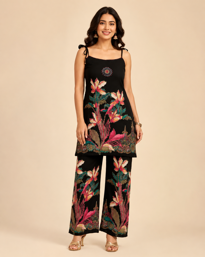 [RF-5741-M] Discharge Rayon Printed Co-Ord Set for Women | Roselle Fashion (M)