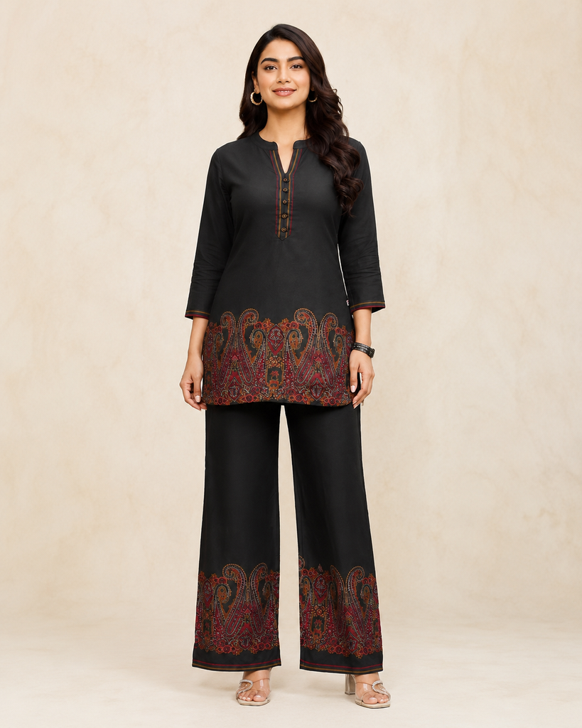 [RF-5470-M] Gazzi Printed Kurta Palazzo Set for Women | Roselle Fashion (M)