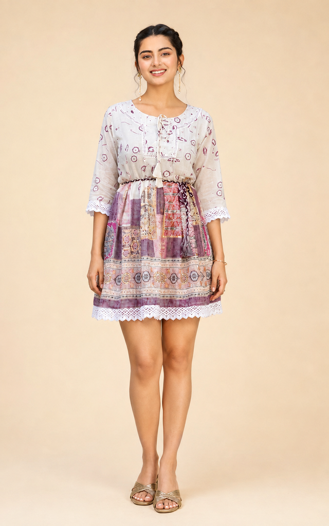 [RF-5511-M] MalMal Cotton Printed Short Dress for Women | Roselle Fashion (M)